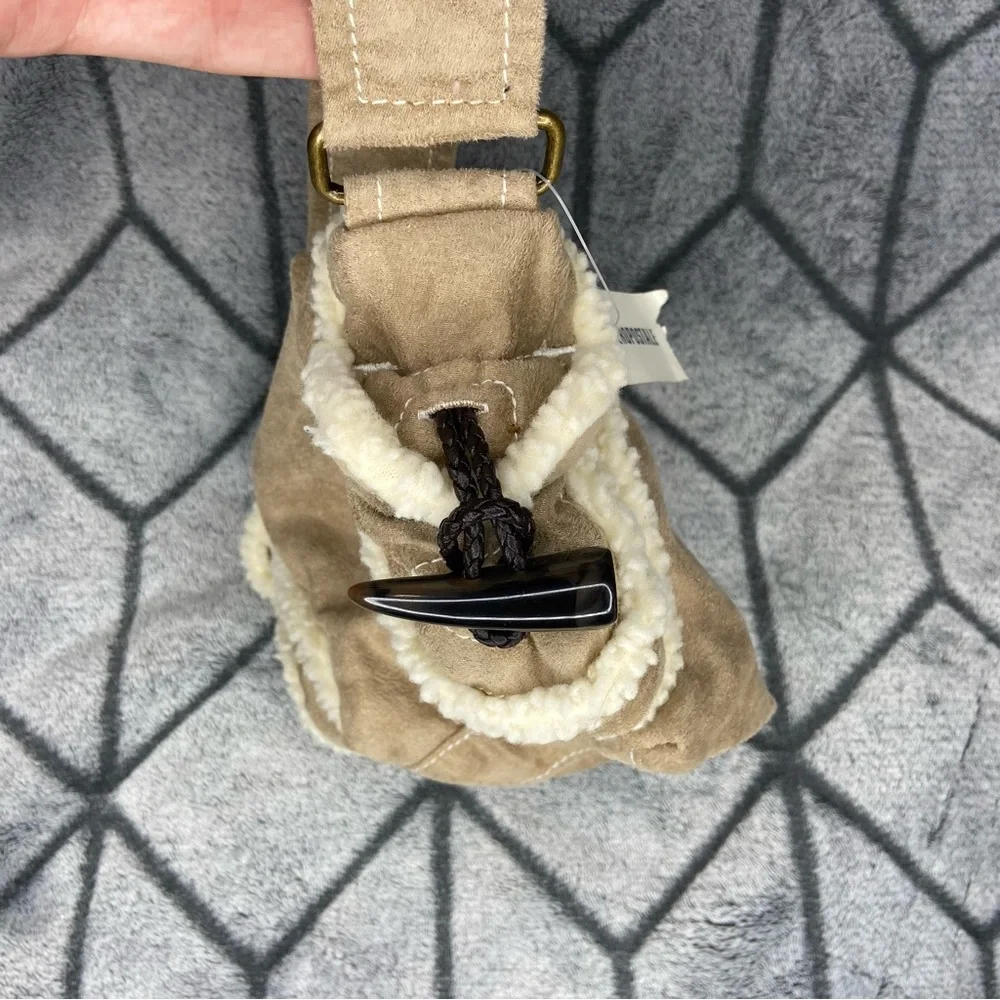 Aeropostale Y2K Beige Sherpa Trim Toggle Mini Purse Hand Bag NWT J